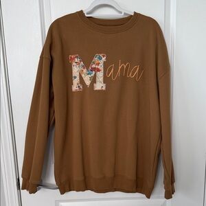 Brown Hand Embroidered 'Mama' Oversized Sweatshirt sz XL/XXL